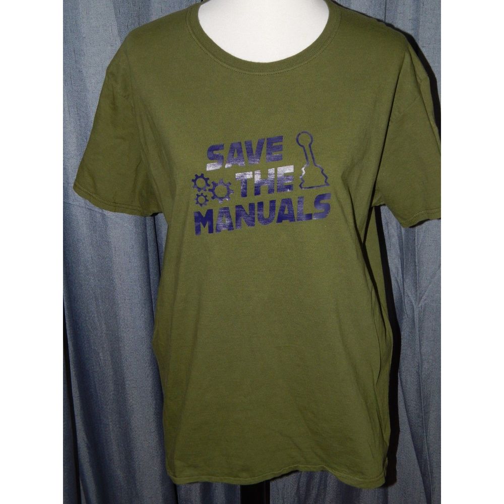 Men's Large Green Save the Manuals Car Guy T-Shirt
